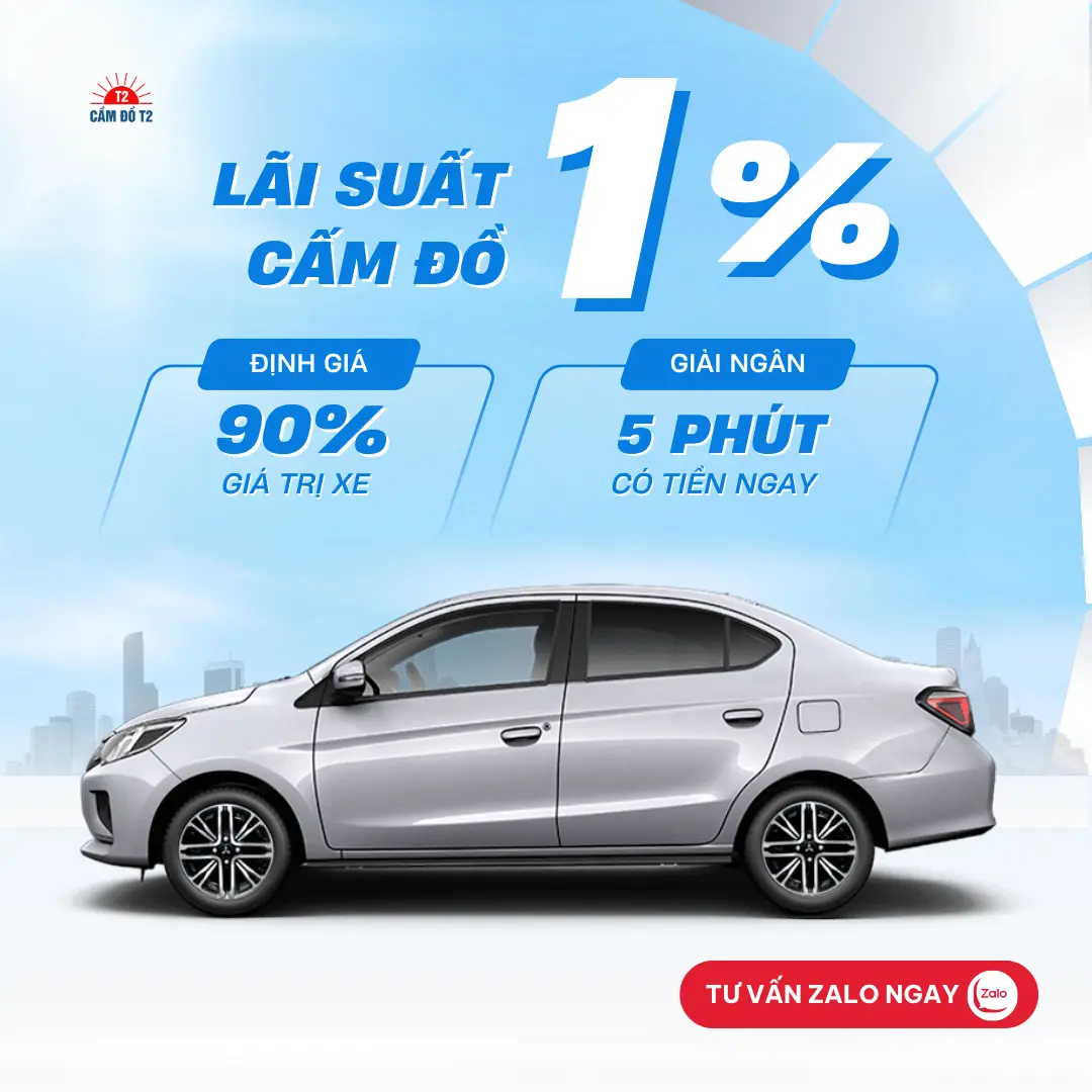 Dịch vụ cầm đồ xe ô tô mitsubishi attrage lãi suất thấp 1%, định giá 90% tại hệ thống Cầm Đồ T2