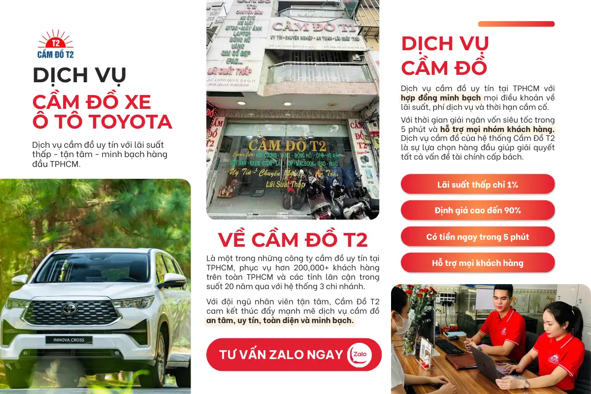 Dịch vụ cầm đồ xe ô tô toyota tại hệ thống Cầm Đồ T2