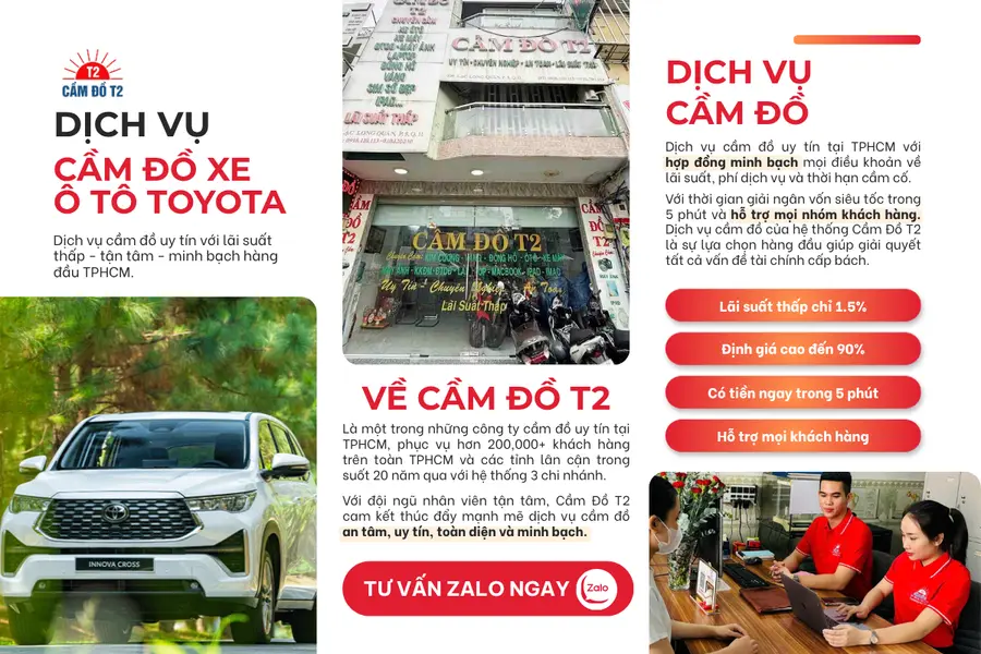 Dịch vụ cầm đồ xe ô tô Toyota của hệ thống Cầm Đồ T2