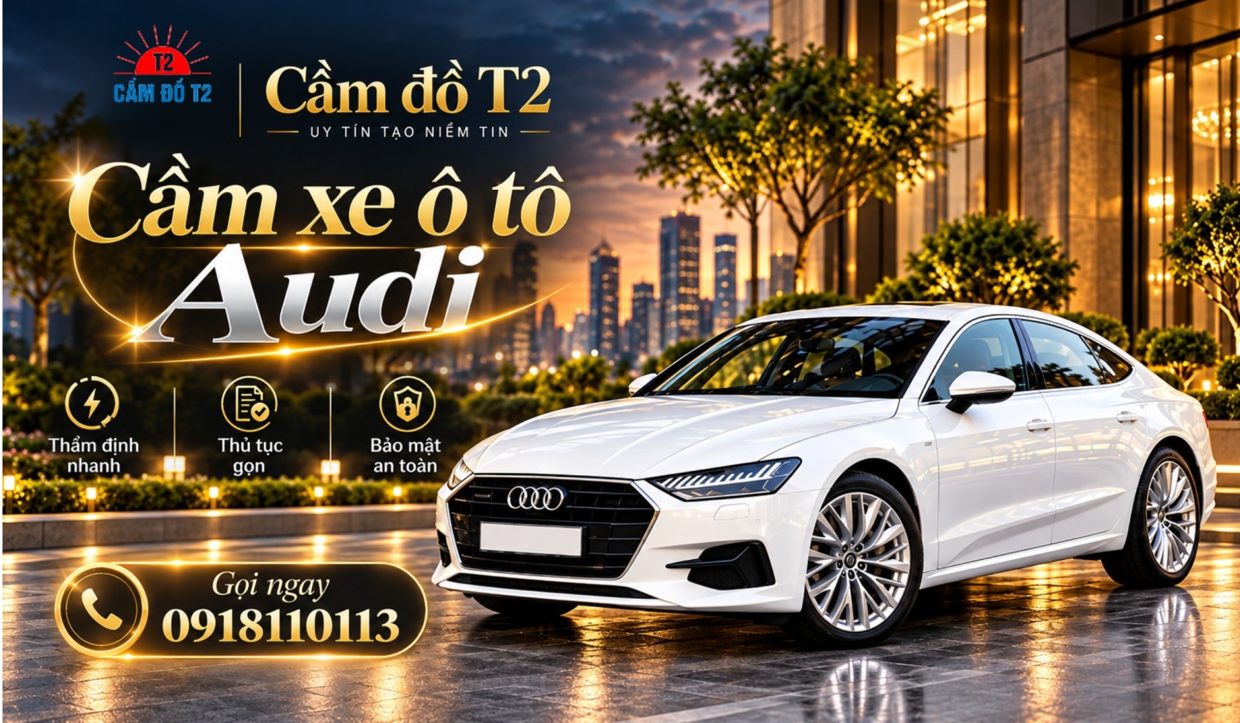Dịch vụ cầm xe ô tô Audi lãi suất thấp 1,5%, Định giá minh bạch TPHCM